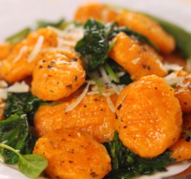 Pumpkin gnocchi with spinach and parmesan cheese